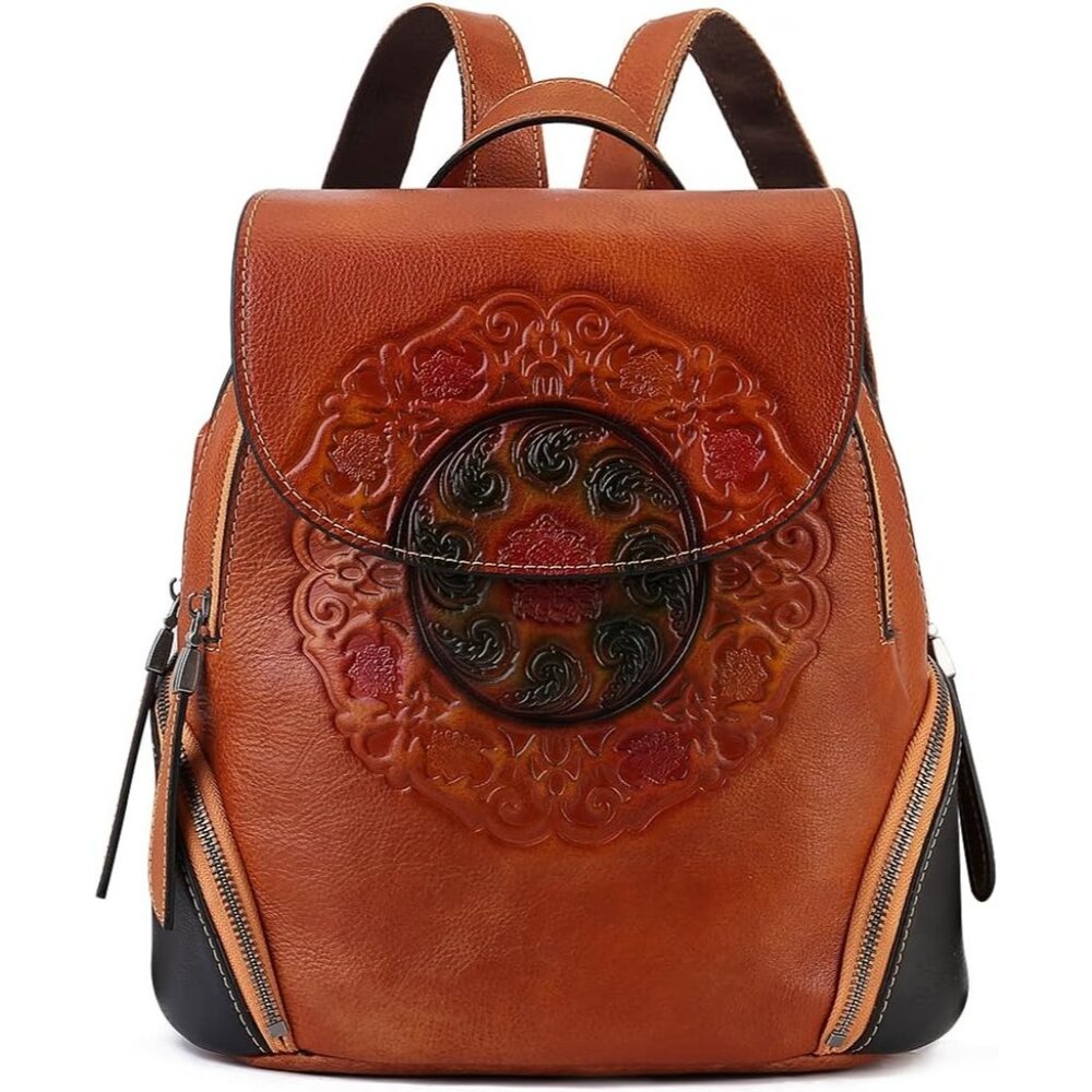Women's Brown Genuine Leather Anti Theft Backpack With Charging Port Backpack